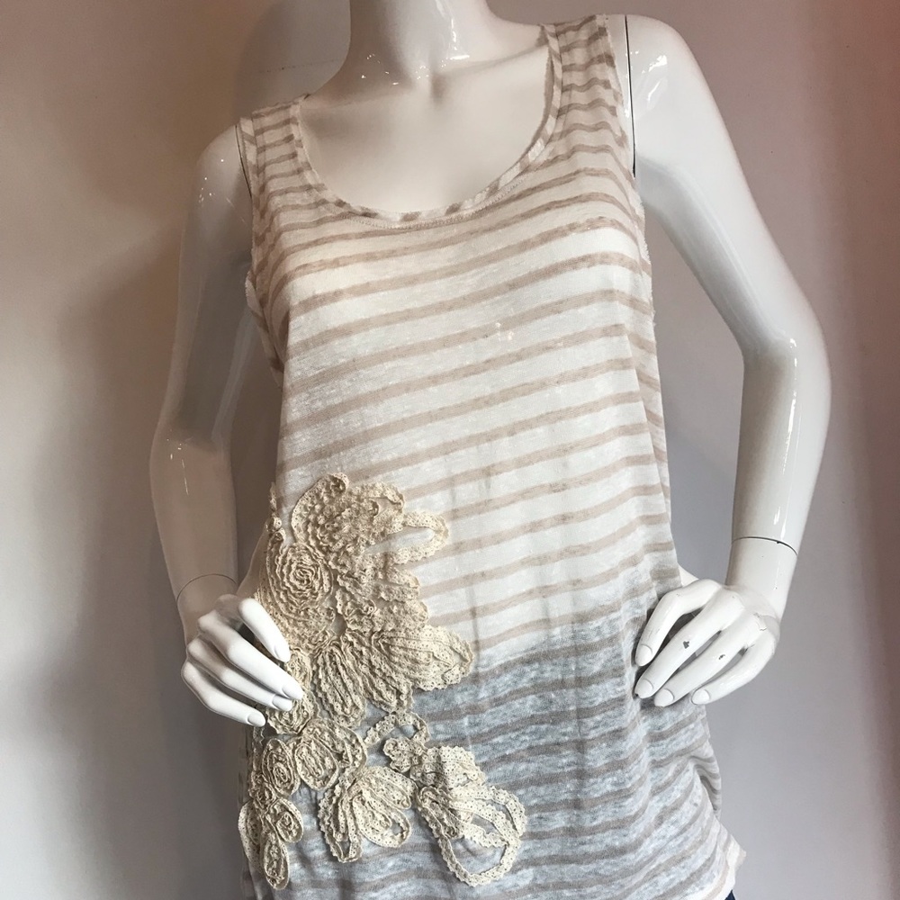 Striped A-Line Tank shirt with crochet detail